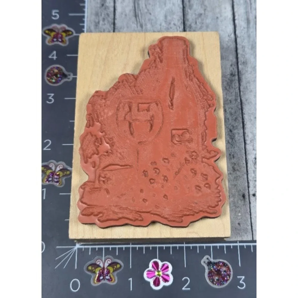 Inkadinkado Wine Glass Grapes Cheese Scene Rubber Stamp Wood #K55